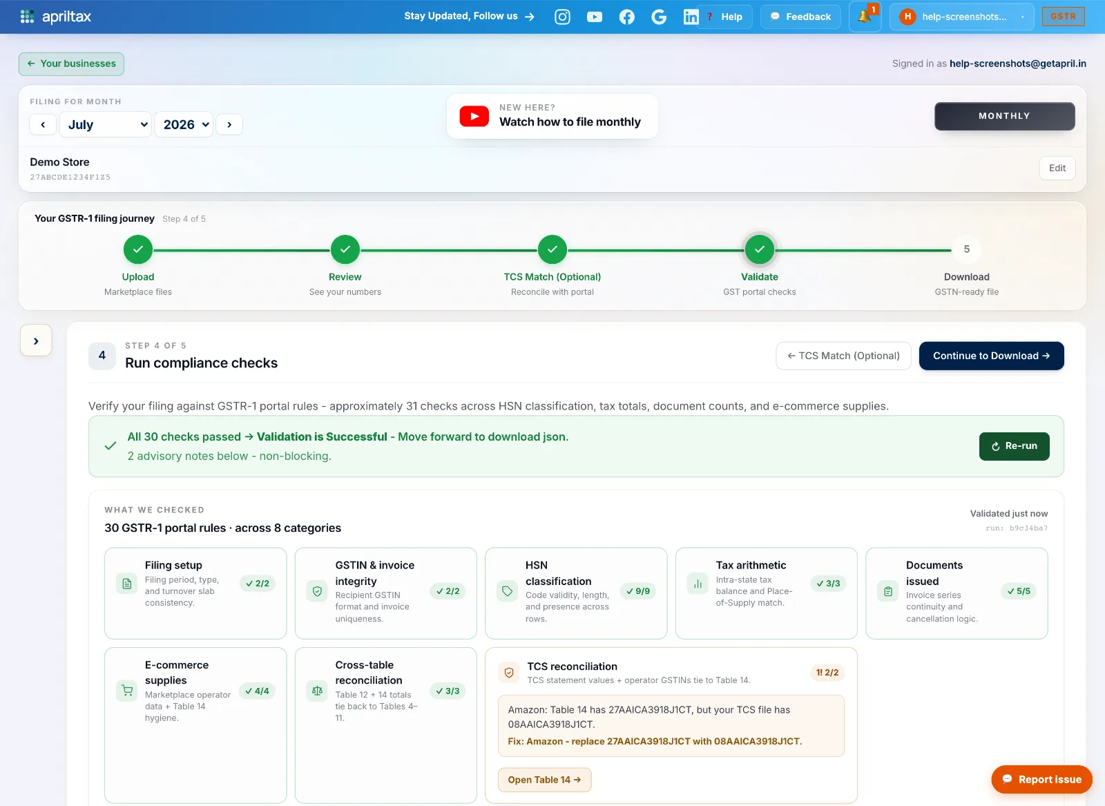 Validate step with the Run compliance checks button