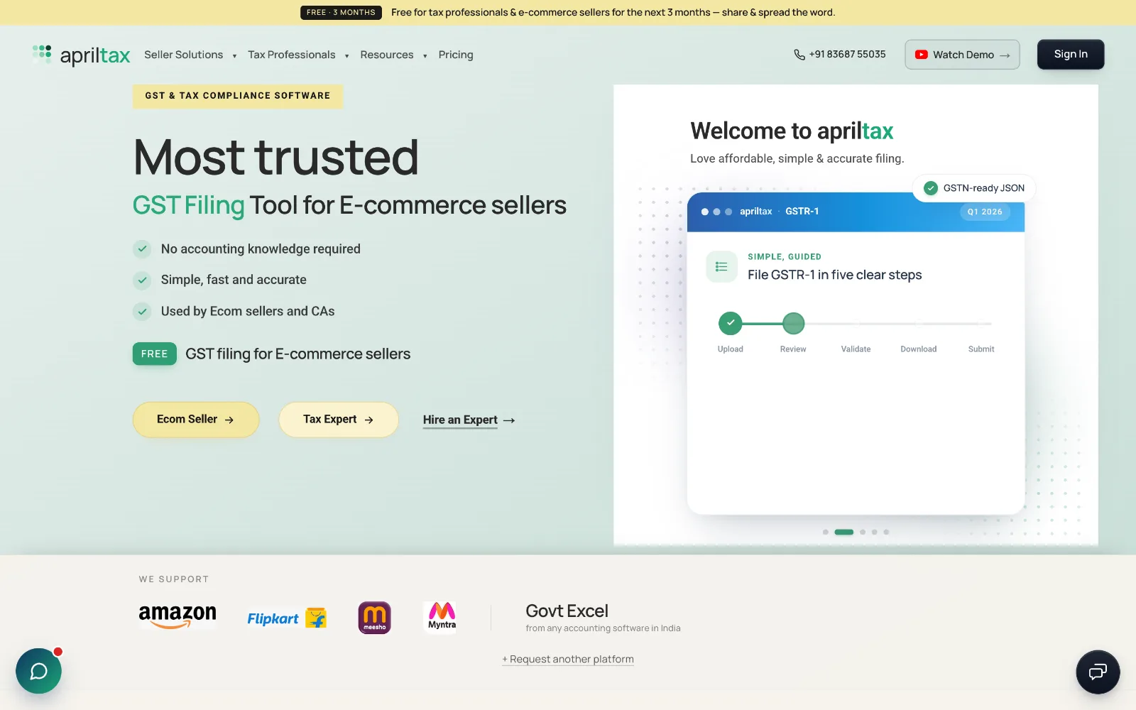 apriltax homepage with the Sign In button at the top right